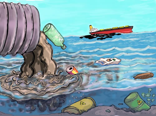 Dibujo de vertido contaminante al agua